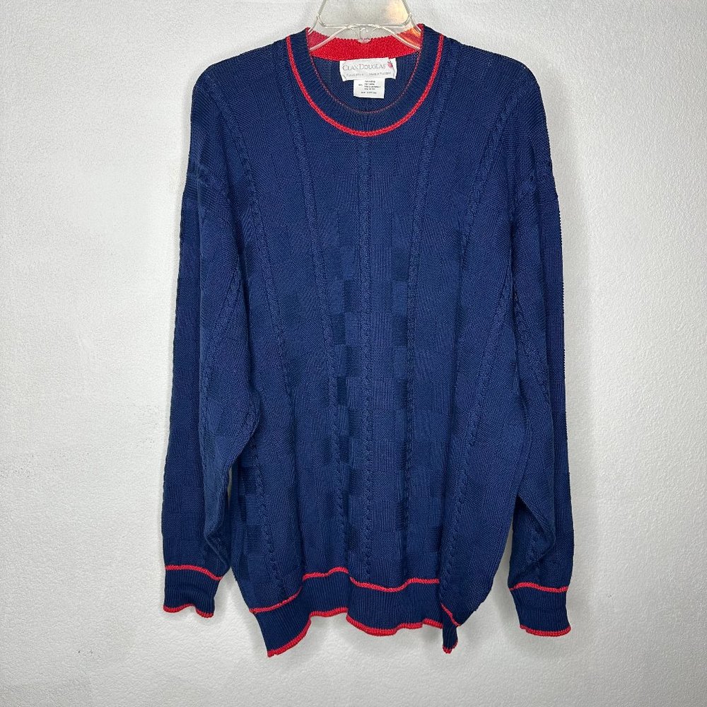 Clan Douglas Scotland 100% Cotton Sweater Checkerboard Squares Mens Large